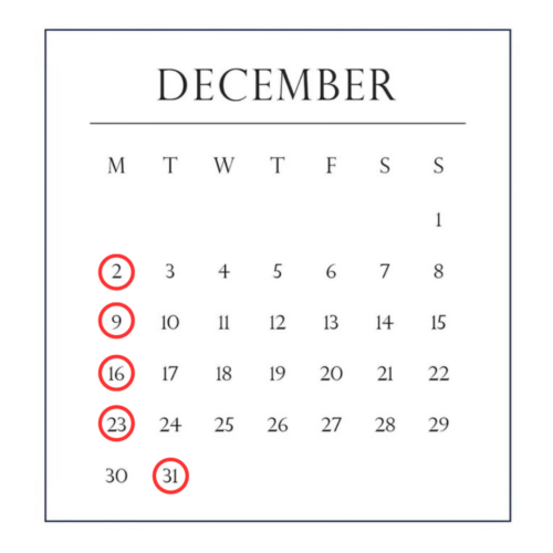 *<12月>営業日とスタッフ個人休のお知らせ*